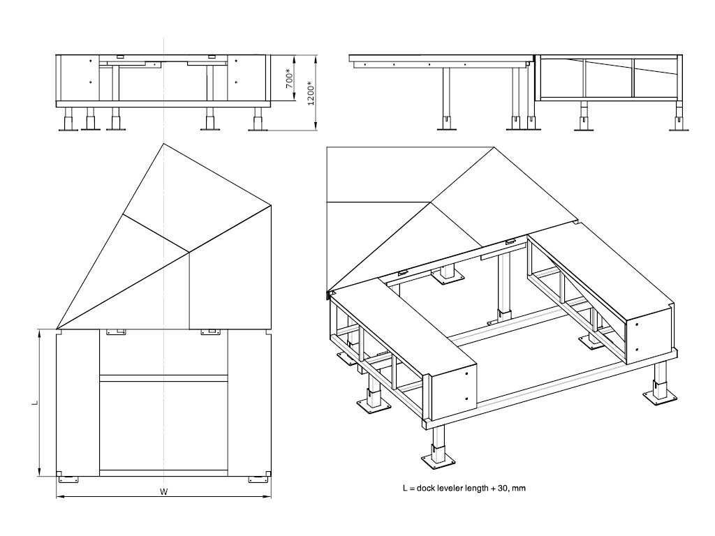 FET 30 series angled free-standing frame (30°) for an embedded type dock leveler with telescopic lip